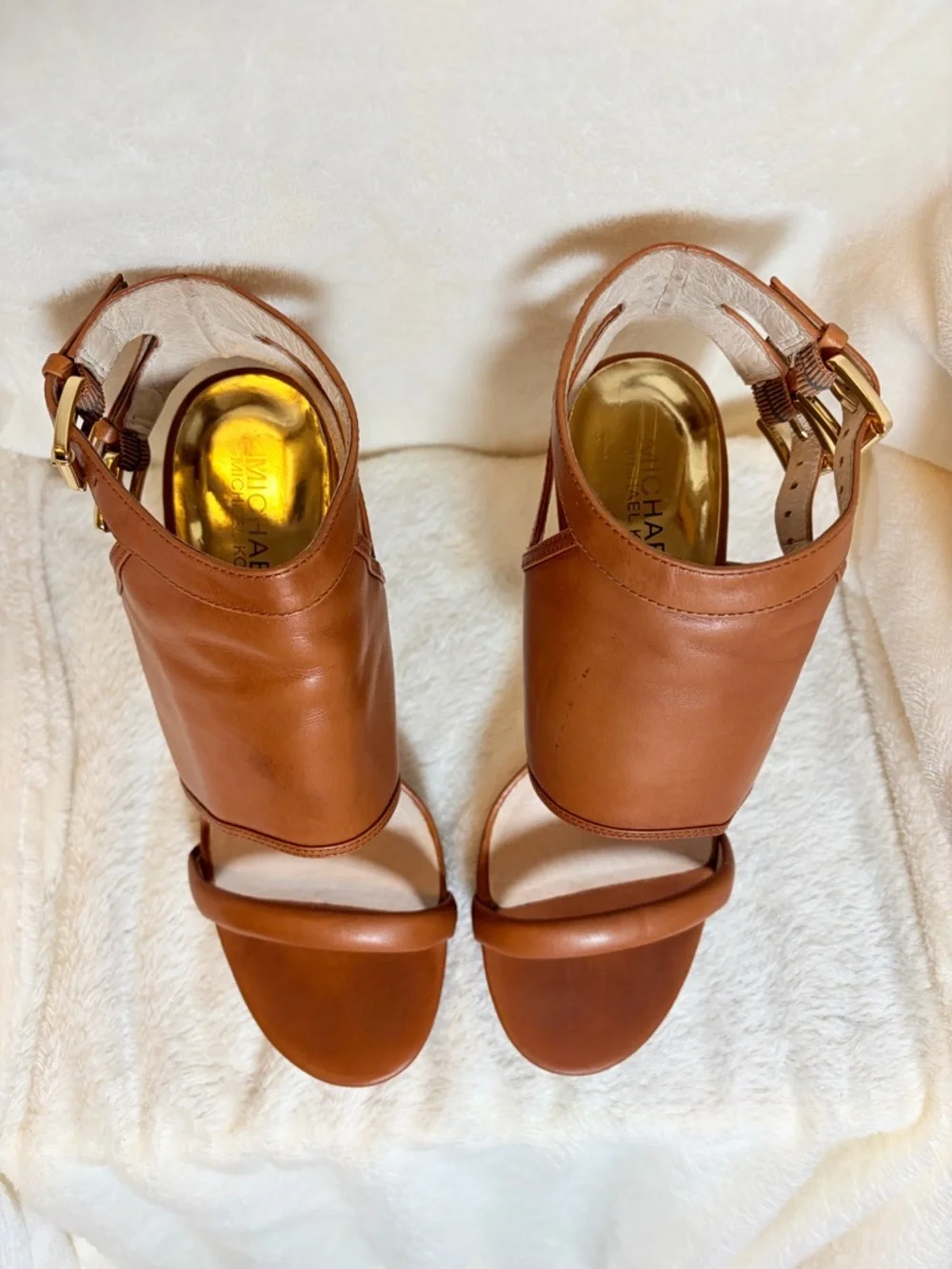 Michael Kors ASTA Cognac Leather High Heel Sandals - Picture 4 of 7